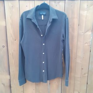 Giorgio Armani L/Sleeve Taupe Woven Cotton Knit Resort Rugby Bowling Shirt